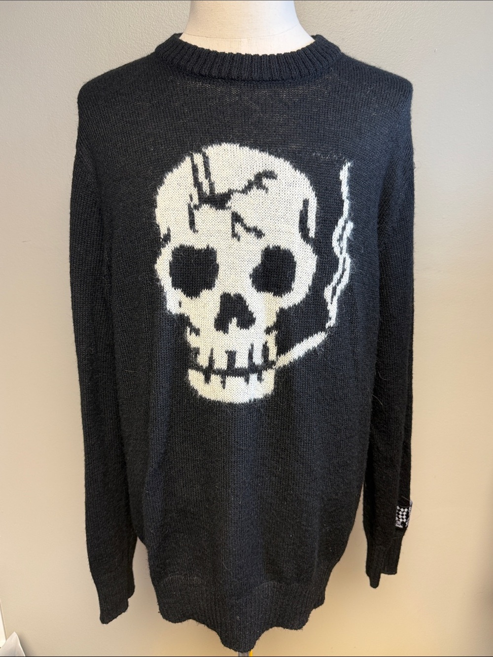 Ksubi Skull Smoking Crewneck Sweater Black XL Wool Blend Knit